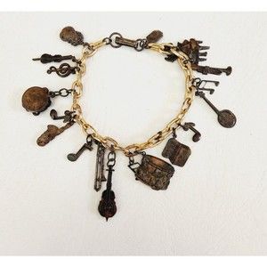 Vintage Pididdly Links Bracelet, 18 Musical Instrumental Charms